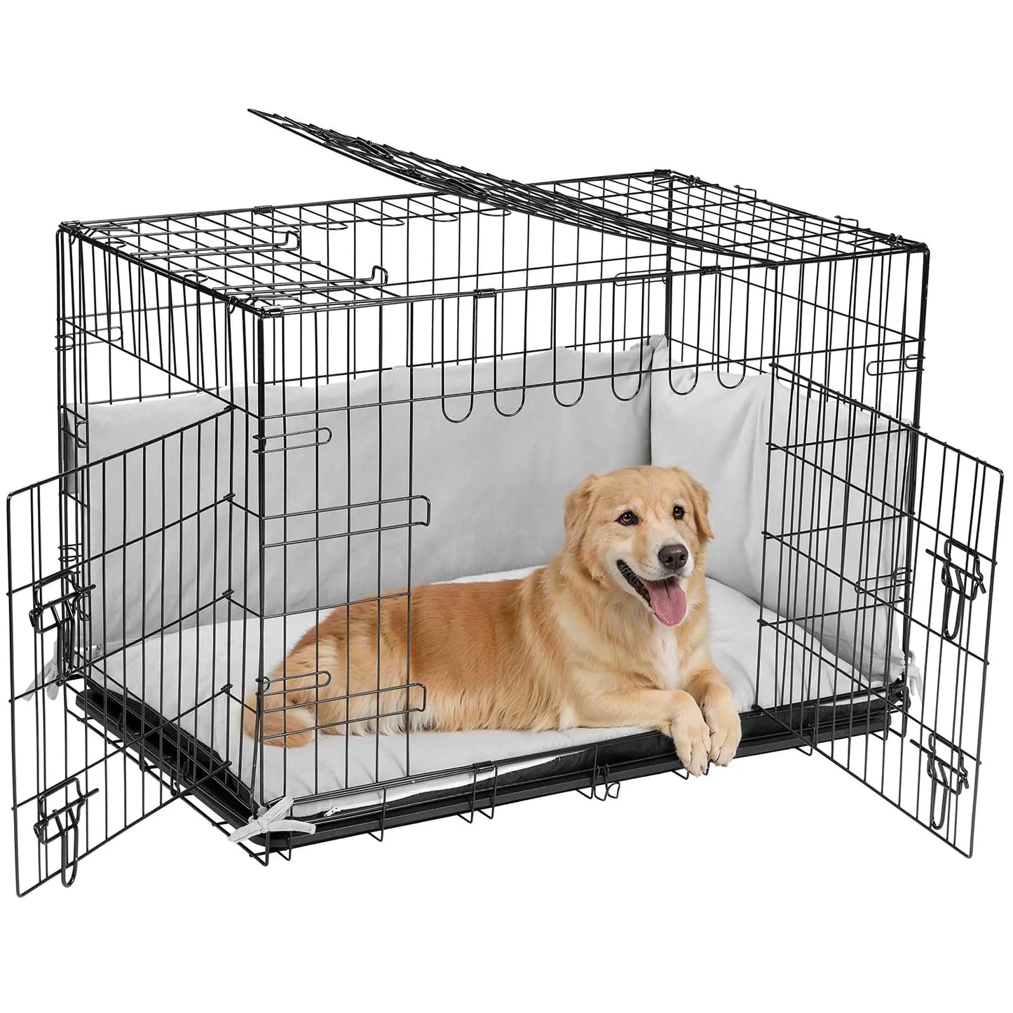 36 inch Metal Dog Crates for Large Dogs with Bumper-Three Doors Folding