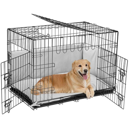 36 inch Metal Dog Crates for Large Dogs with Bumper-Three Doors Folding