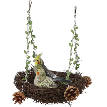 Parrot Nesting Boxes with Grass Weaving and Pine Wood