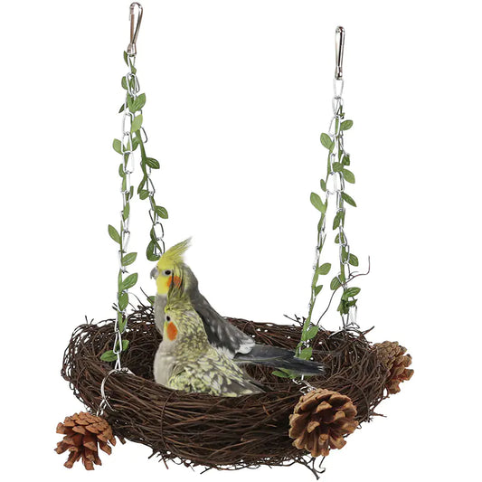 Parrot Nesting Boxes with Grass Weaving and Pine Wood