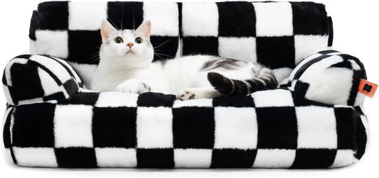 Oversized Checkered Plush Pet Sofa – Ultra-Cozy Cloth Couch for Cats & Small Dogs