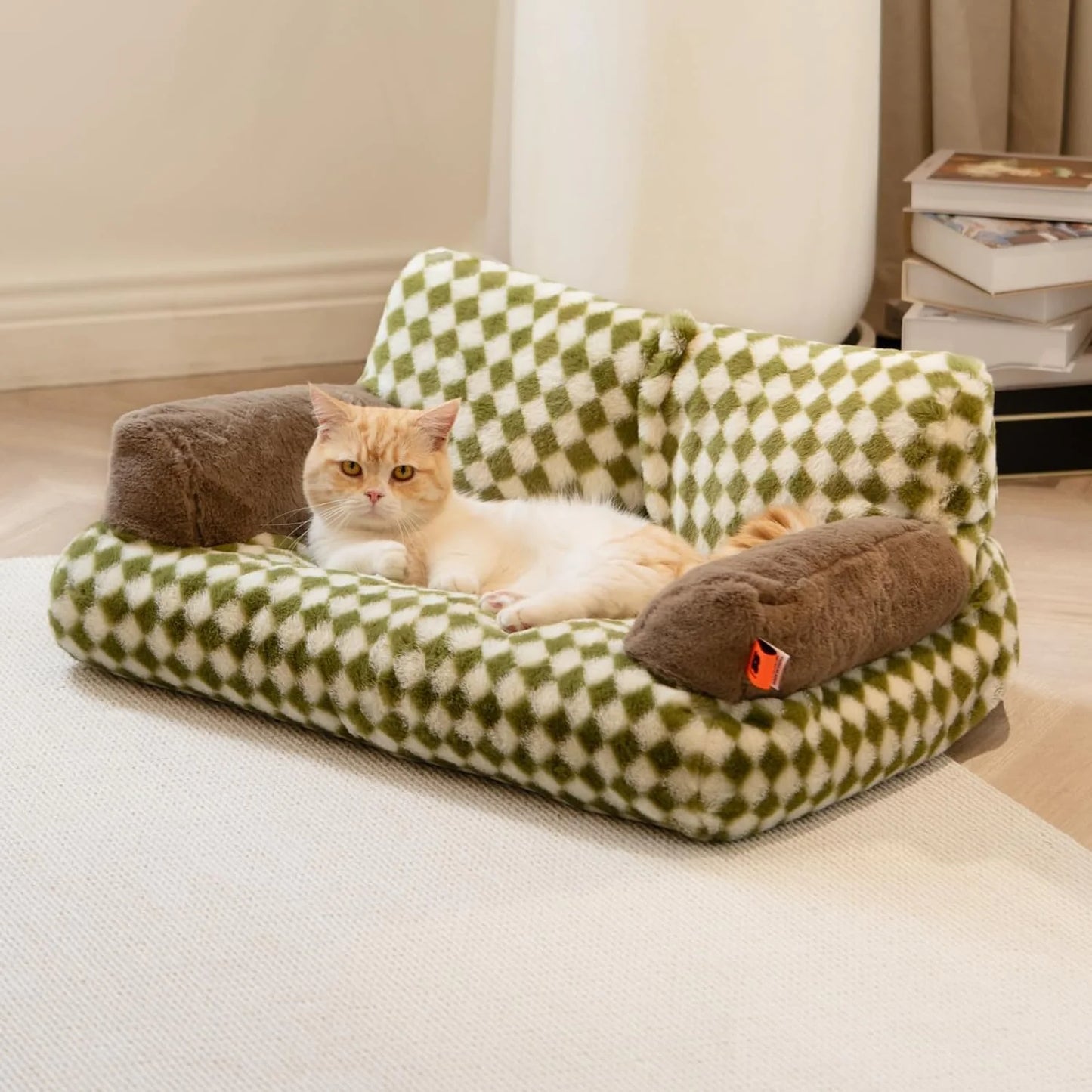 Oversized Checkered Plush Pet Sofa – Ultra-Cozy Cloth Couch for Cats & Small Dogs